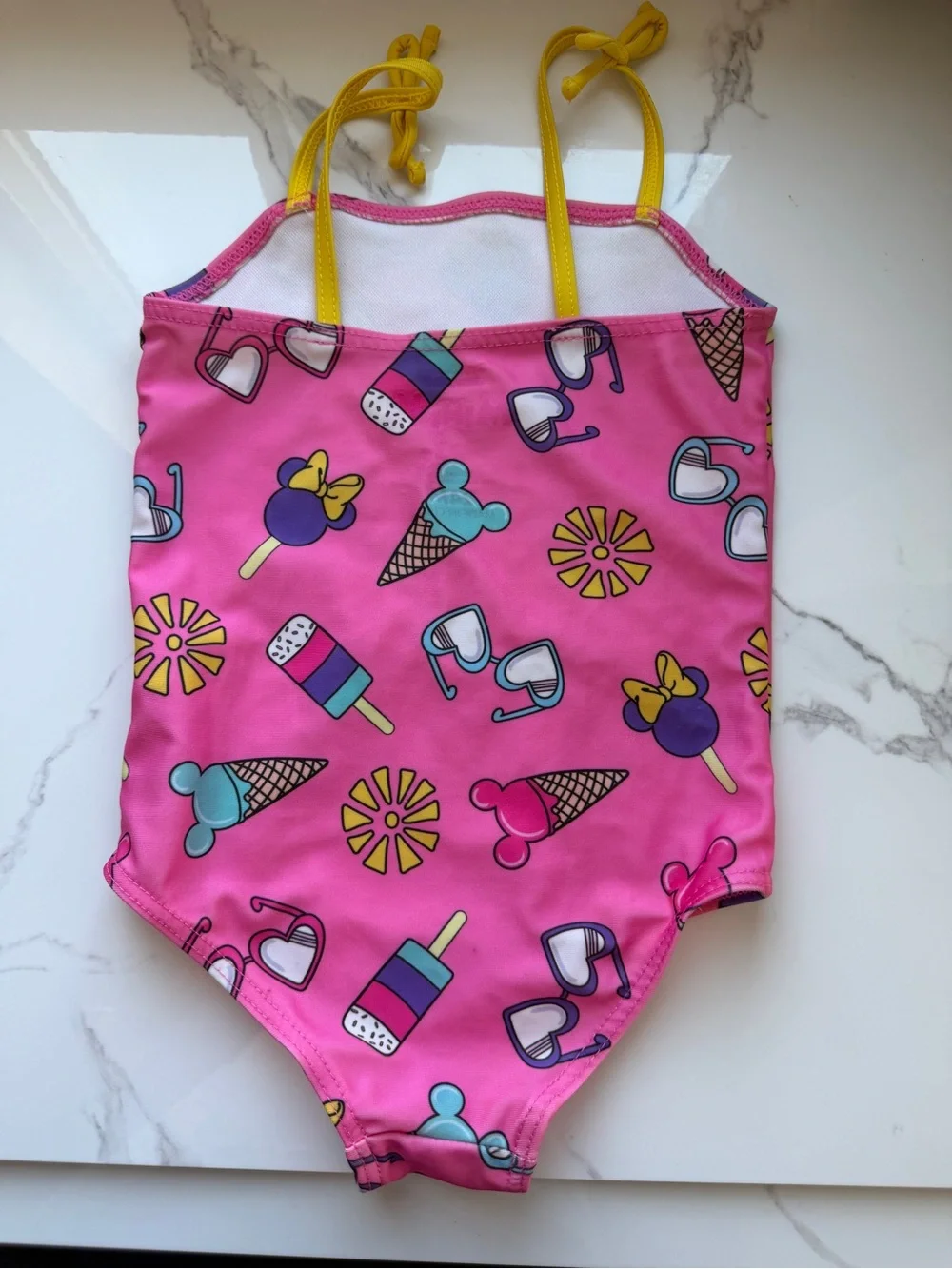 Disney Pink Minnie Mouse One-Piece Swimsuit with Yellow Straps 0013